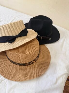 Pack of Three Women's Sun & Felt Hats in Black, Beige, and Tan
